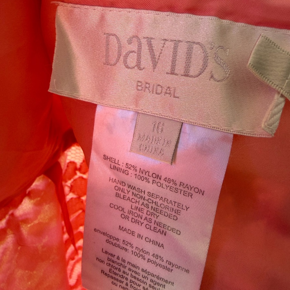 David's Bridal Coral Lace Cocktail Dress - Picture 3 of 6
